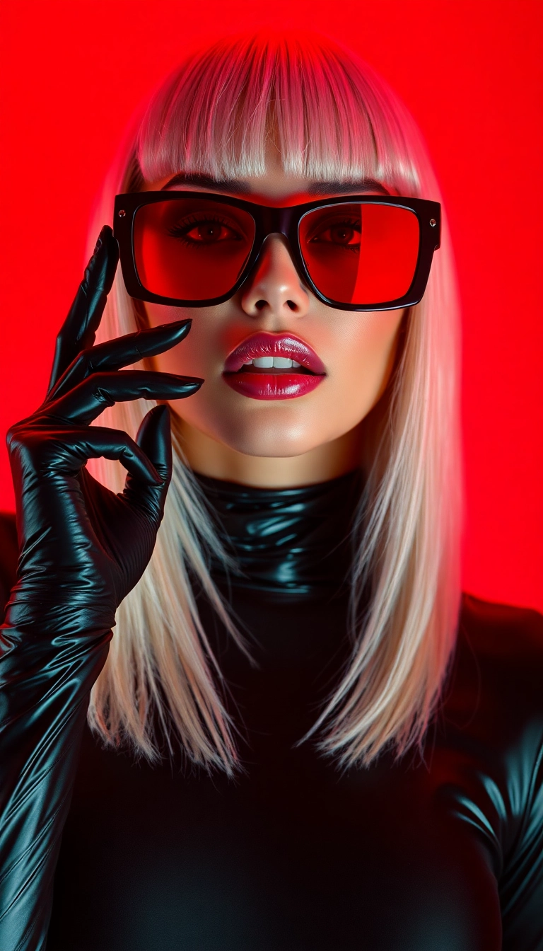 iPhone Artistic Y2K Woman Fashion Model in Black and Red Captivating Background